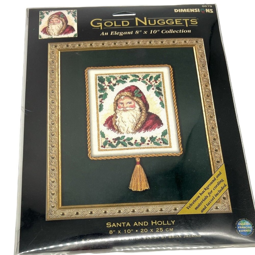 Christmas Cross Stitch New Dimensions Gold Nuggets Santa & Holly 8679 Old World